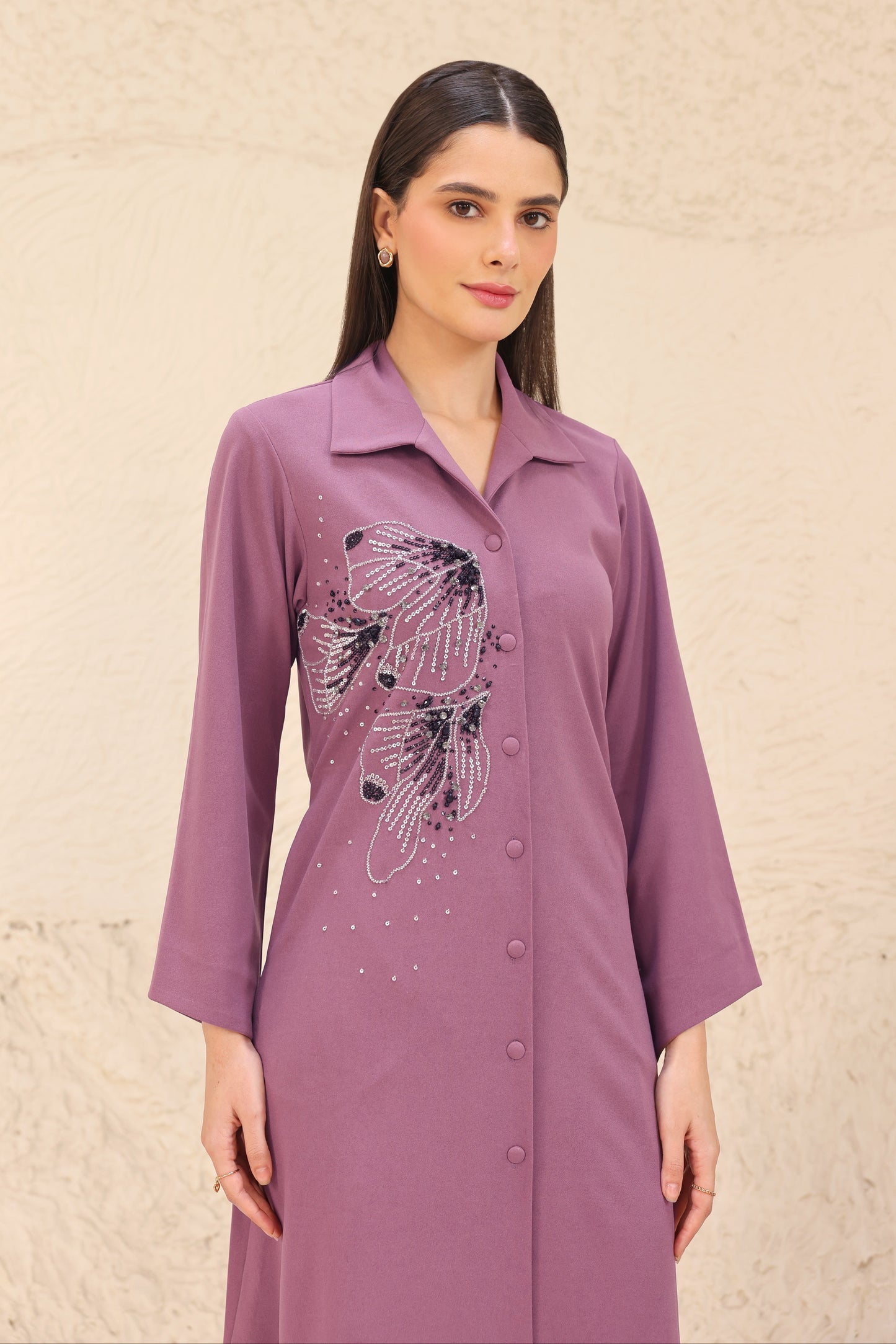 Glasswing Asymmetric Kurta Set - MAUVE
