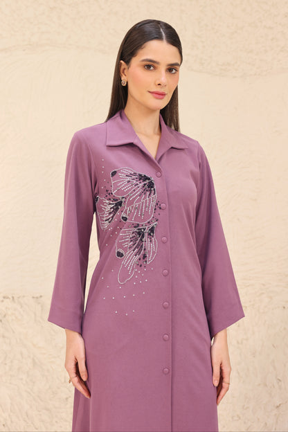 Glasswing Asymmetric Kurta Set - MAUVE