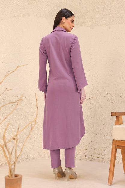Glasswing Asymmetric Kurta Set - MAUVE
