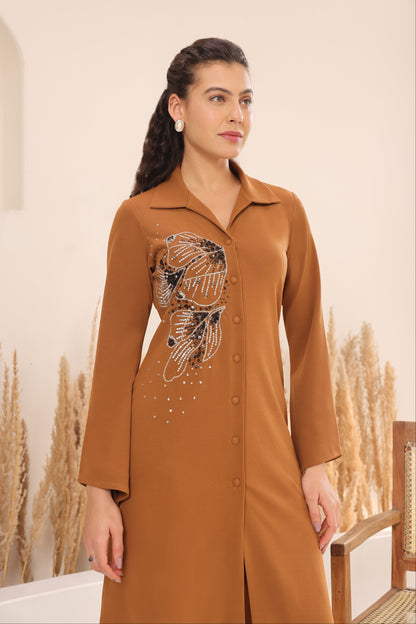 Glasswing Asymmetric Kurta Set - CAMEL