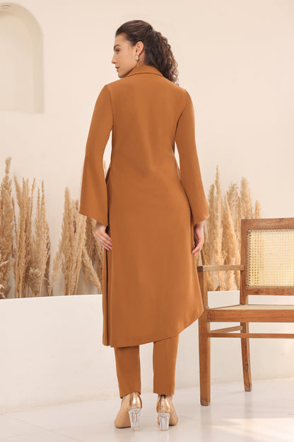 Glasswing Asymmetric Kurta Set - CAMEL