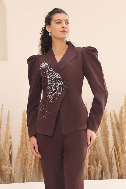 Glasswing Double Breast Co-ord Set - BROWN