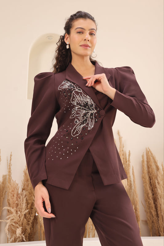 Glasswing Double Breast Jacket - BROWN