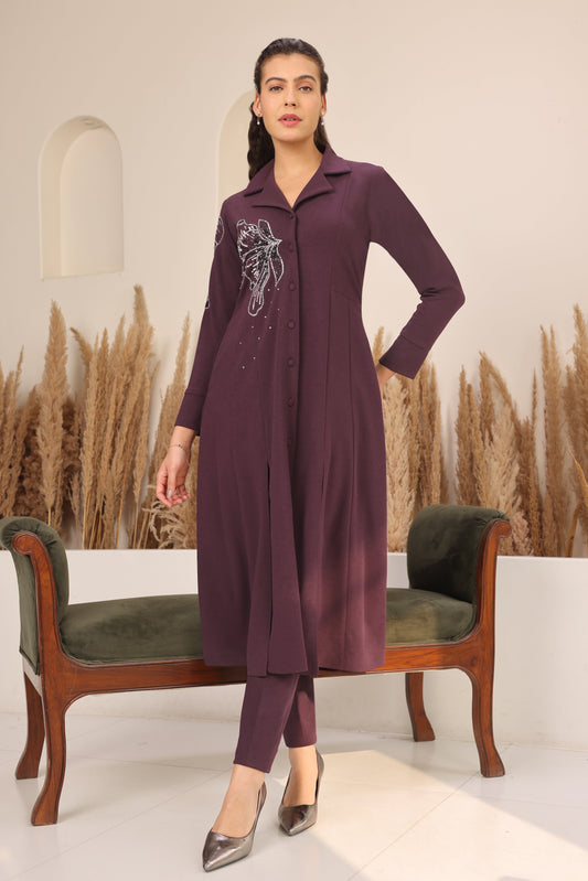 Glasswing Double Breast Kurta Set - PURPLE