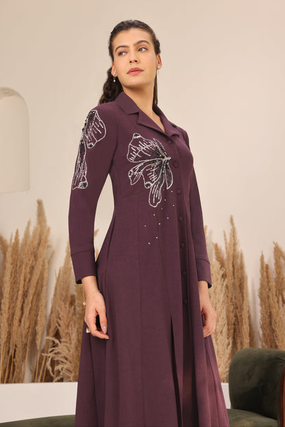Glasswing Double Breast Kurta Set - PURPLE