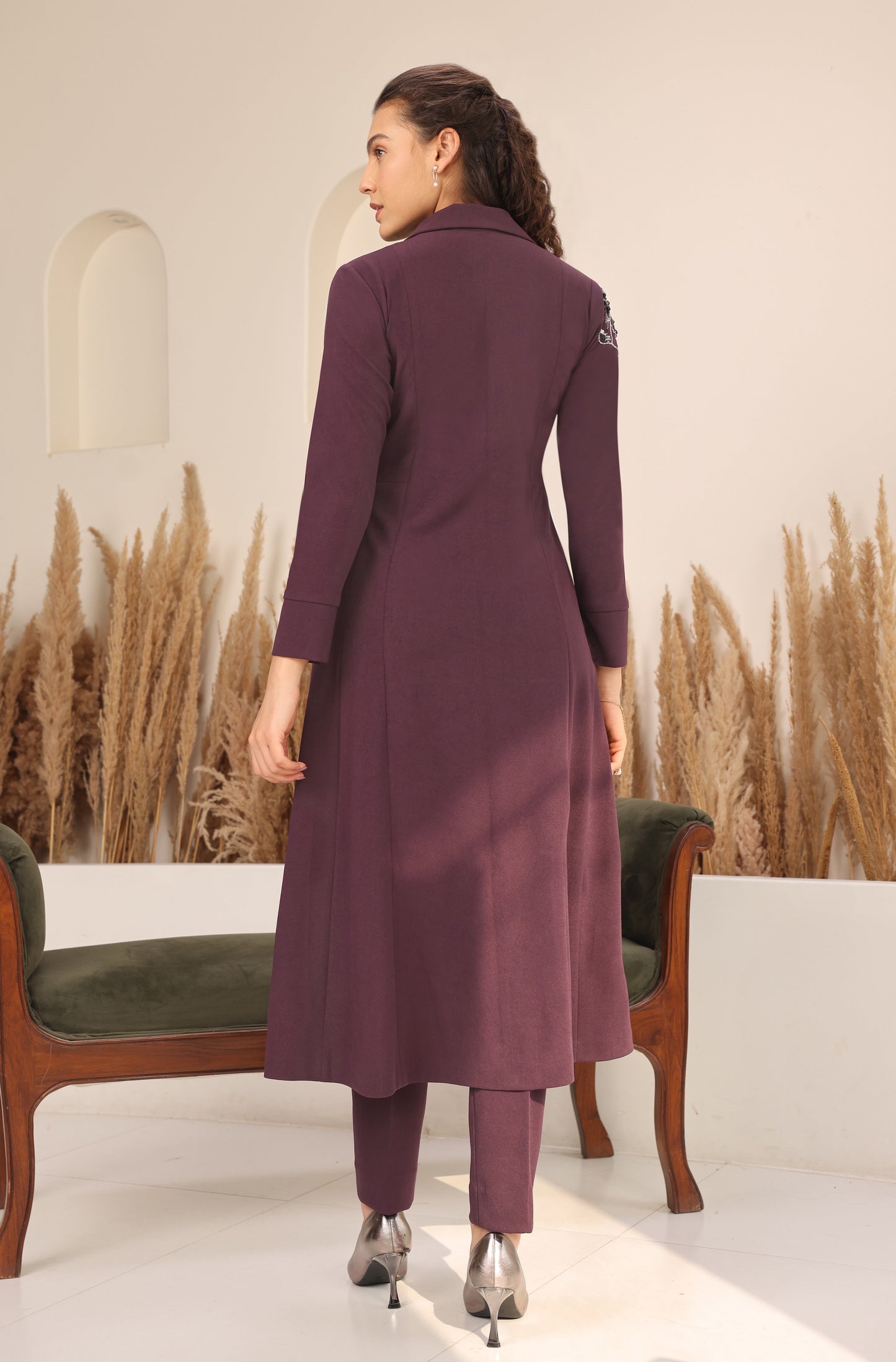 Glasswing Double Breast Kurta Set - PURPLE