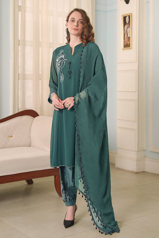 Glasswing Kalidar Salwar Suit - BOTTLE GREEN