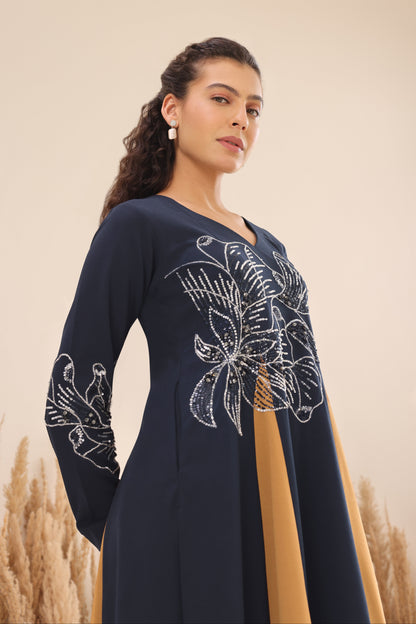 Glasswing Godets Kurta Set - NAVY