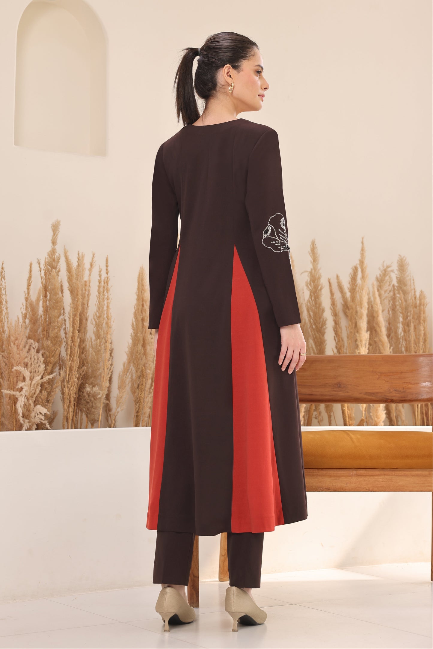 Glasswing Godets Kurta Set - BROWN