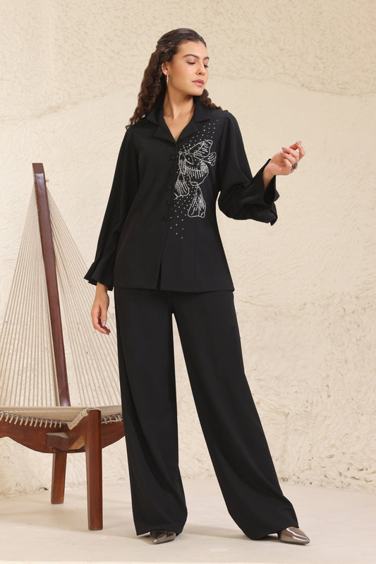 Glasswing Split Button Co-ord Set - BLACK