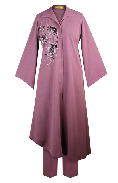 Glasswing Asymmetric Kurta Set - MAUVE
