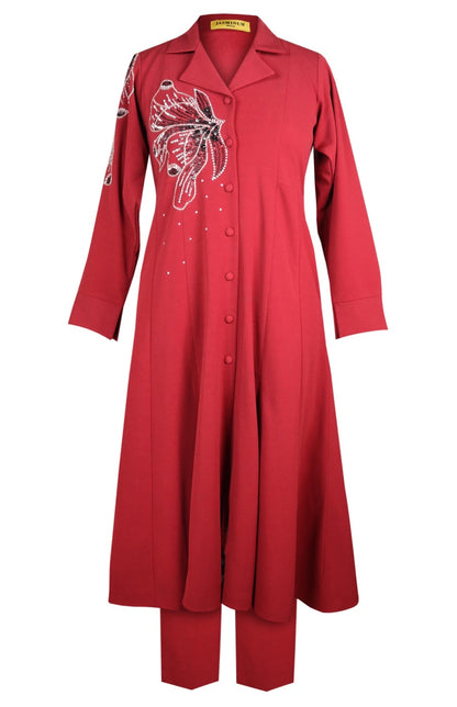 Glasswing Double Breast Kurta Set - RED