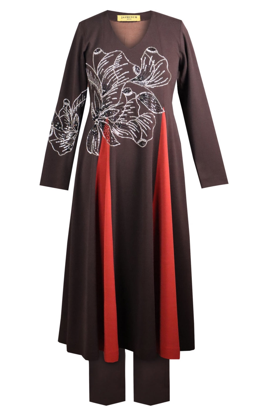 Glasswing Godets Kurta Set - BROWN