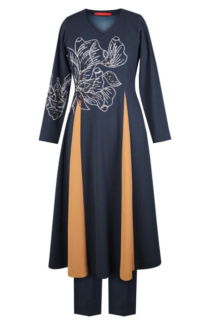 Glasswing Godets Kurta Set - NAVY