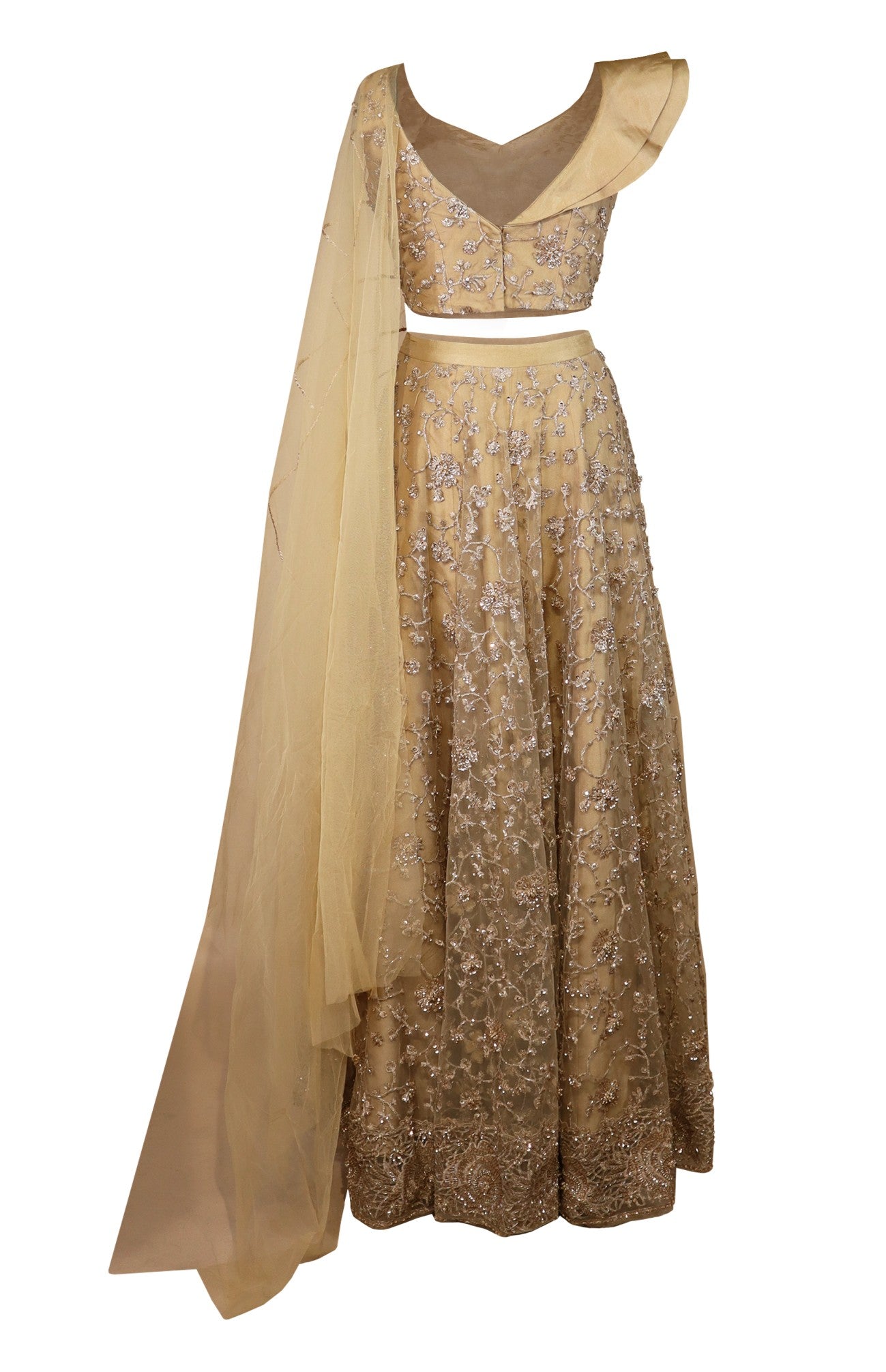 Golden Embroidered Crop Top Skirt