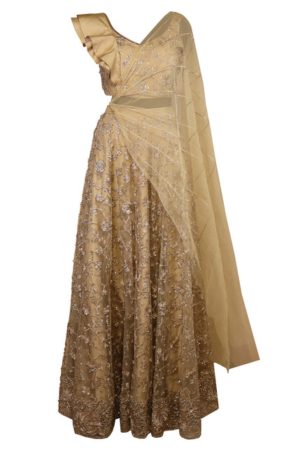 Golden Embroidered Crop Top Skirt