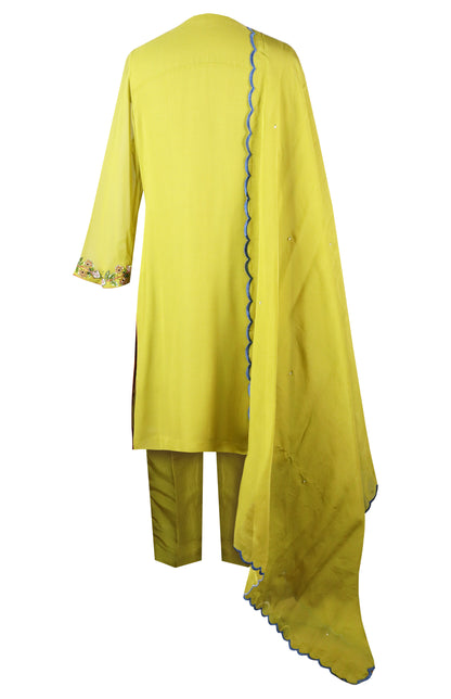 Georgette Suit With Glass Beads Embroidery - LIME GREEN