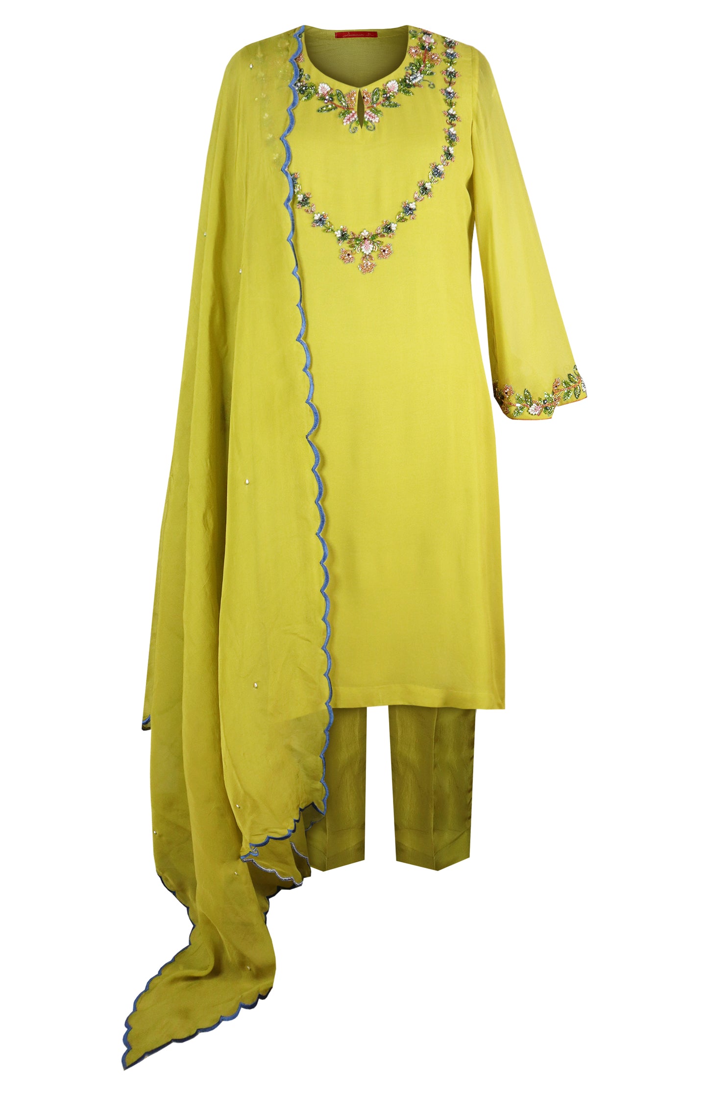 Georgette Suit With Glass Beads Embroidery - LIME GREEN