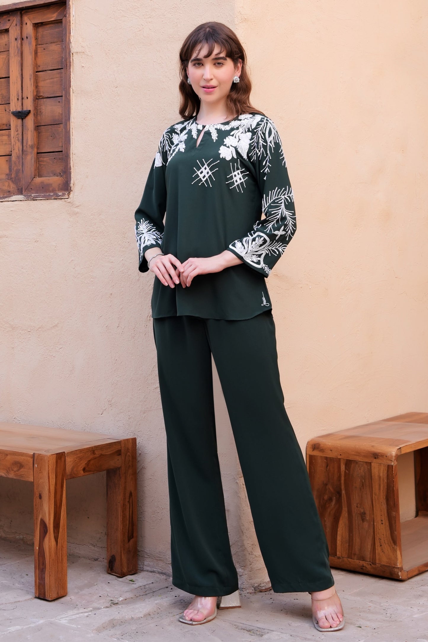 Needleleaf Embroidery Co-ord Set - GREEN