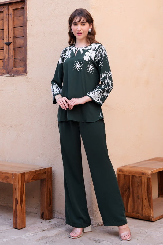 Needleleaf Embroidery Co-ord Set - GREEN