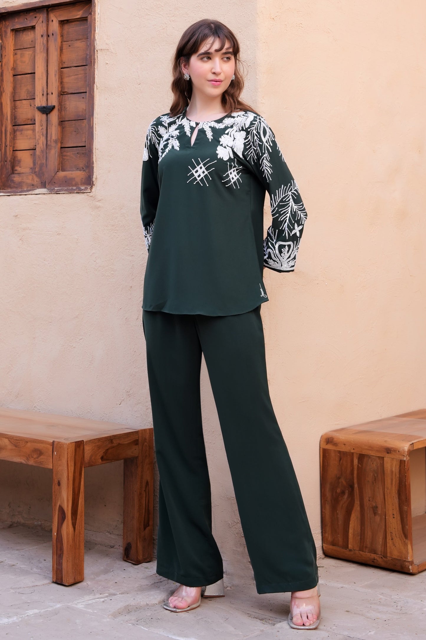 Needleleaf Embroidery Co-ord Set - GREEN