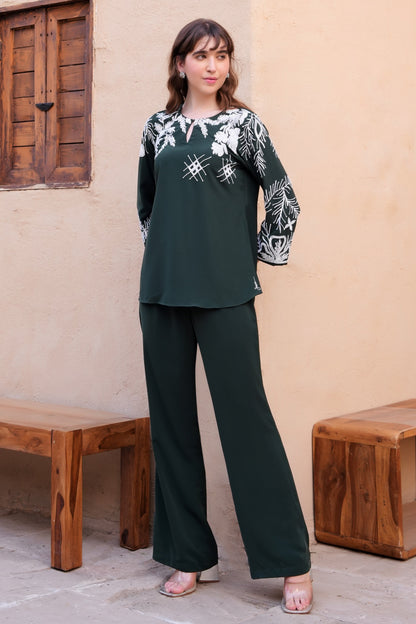 Needleleaf Embroidery Co-ord Set - GREEN