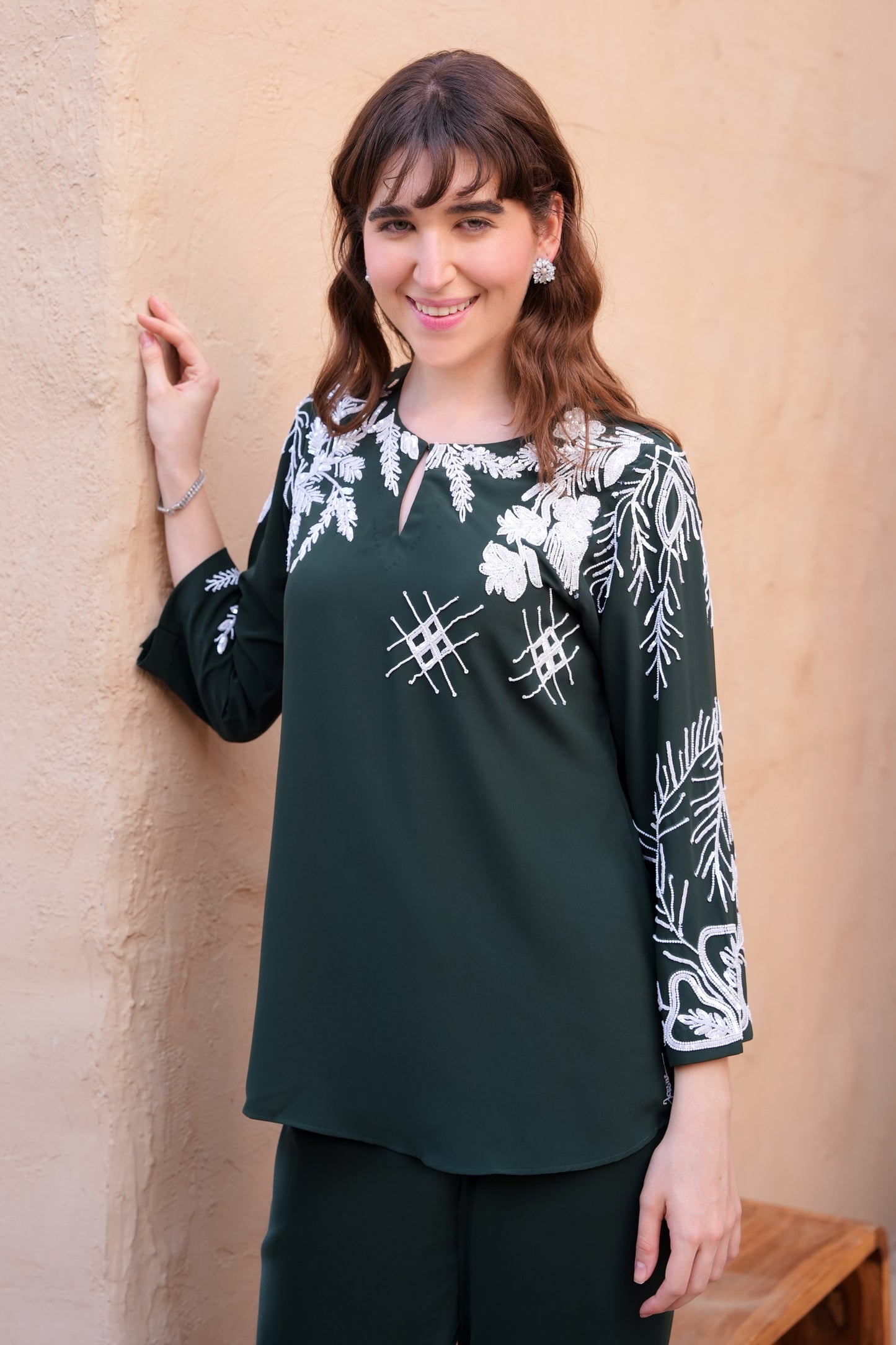 Needleleaf Embroidery Co-ord Set - GREEN