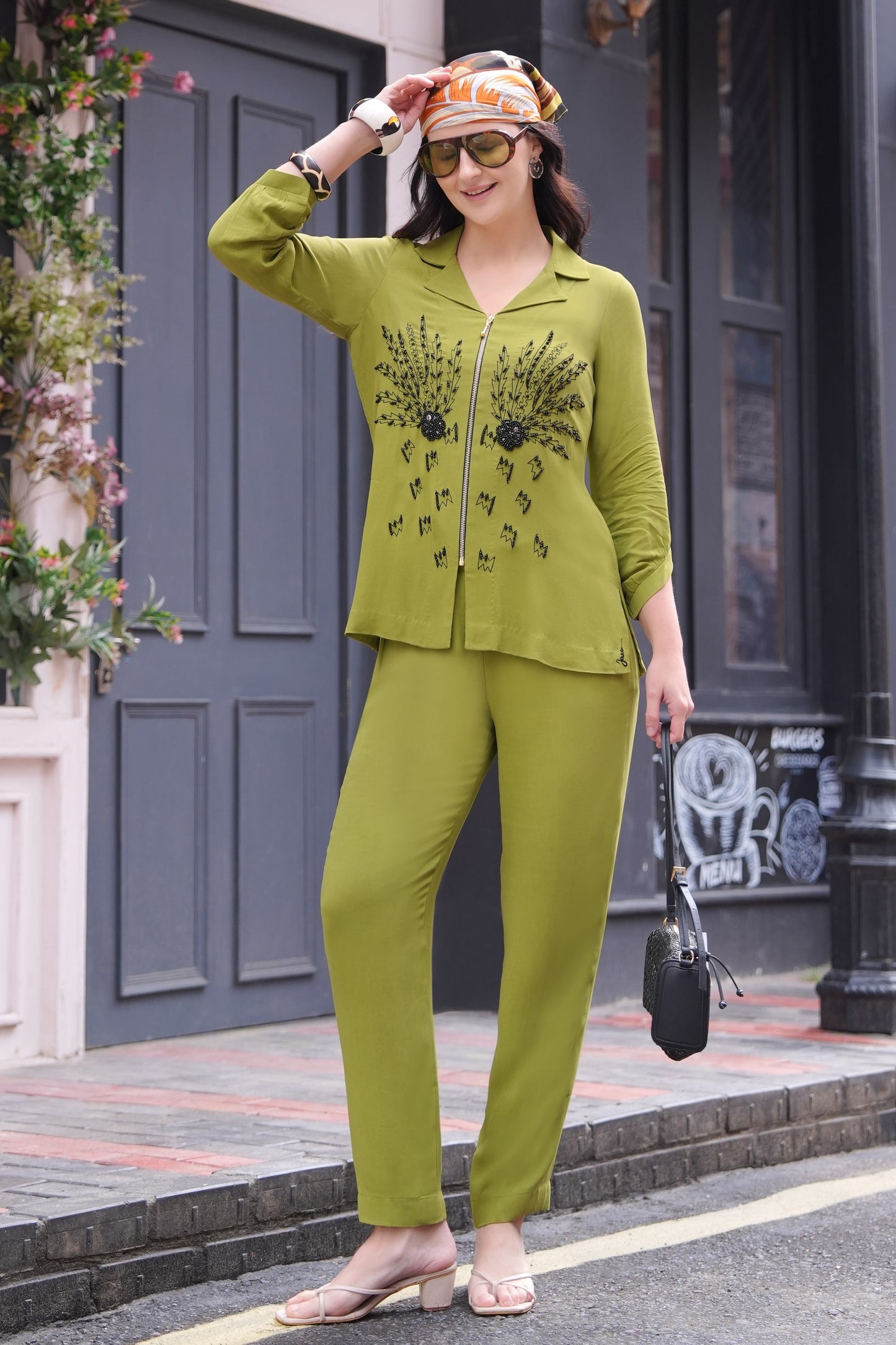 Ferns Georgette Co-ord Set - GREEN