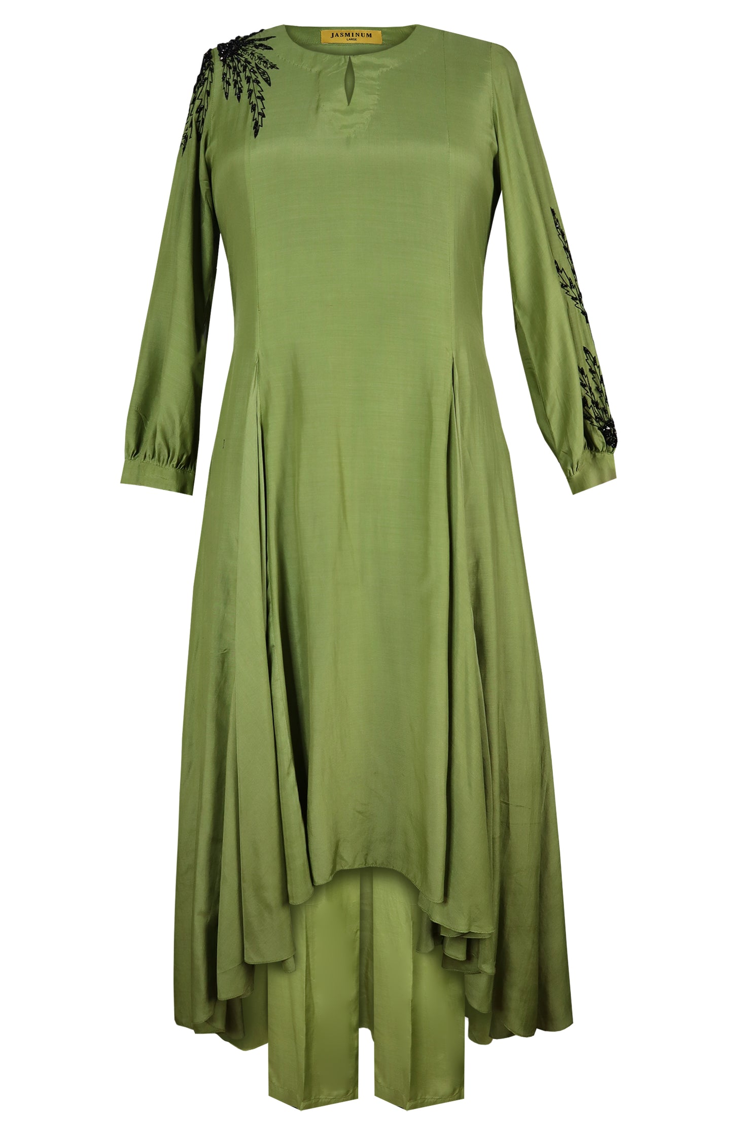 Ferns Asymmetric Kurta Set - MATCHA