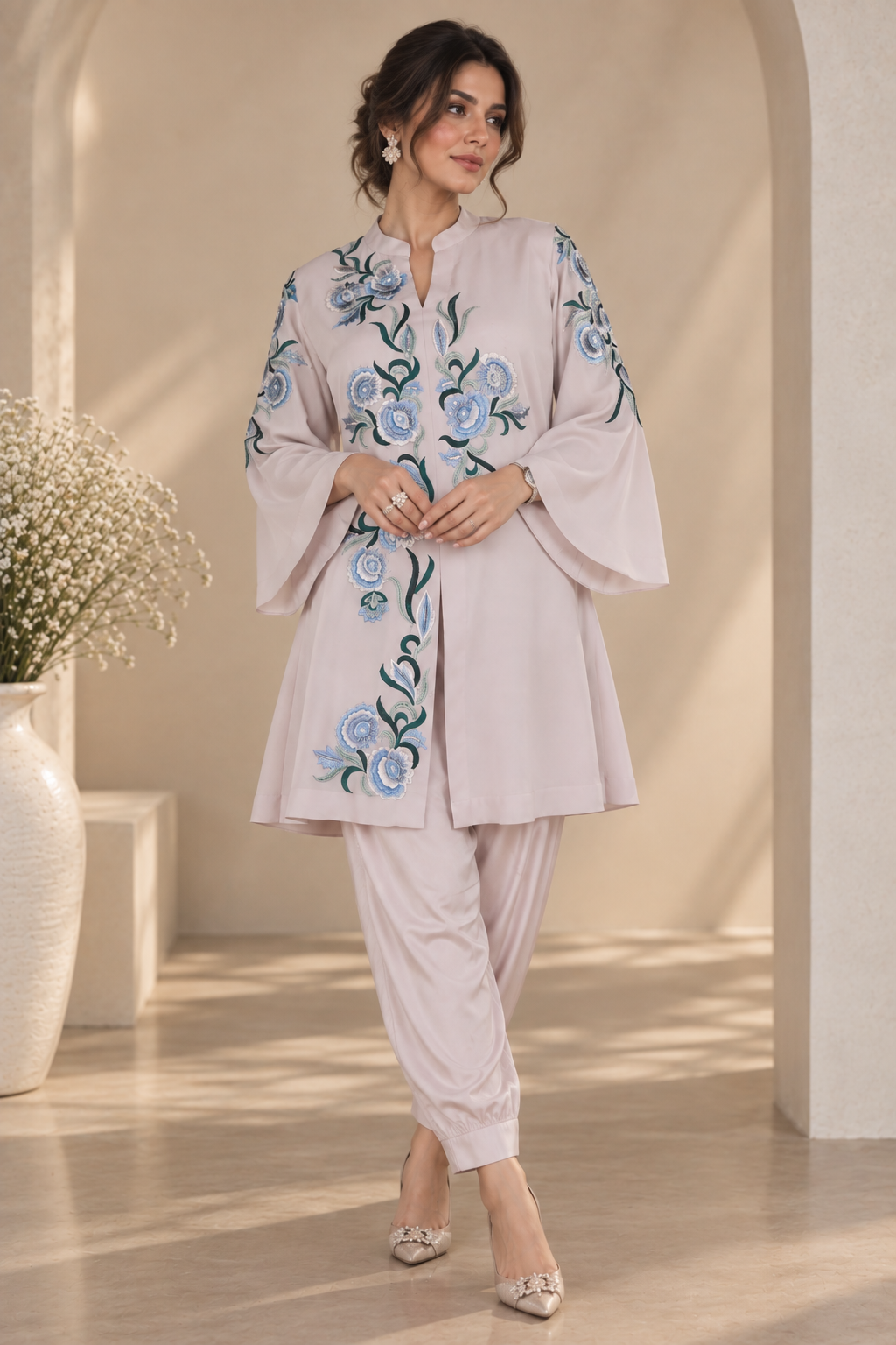 Oyster Co-ord Set With Salwar - GREIGE