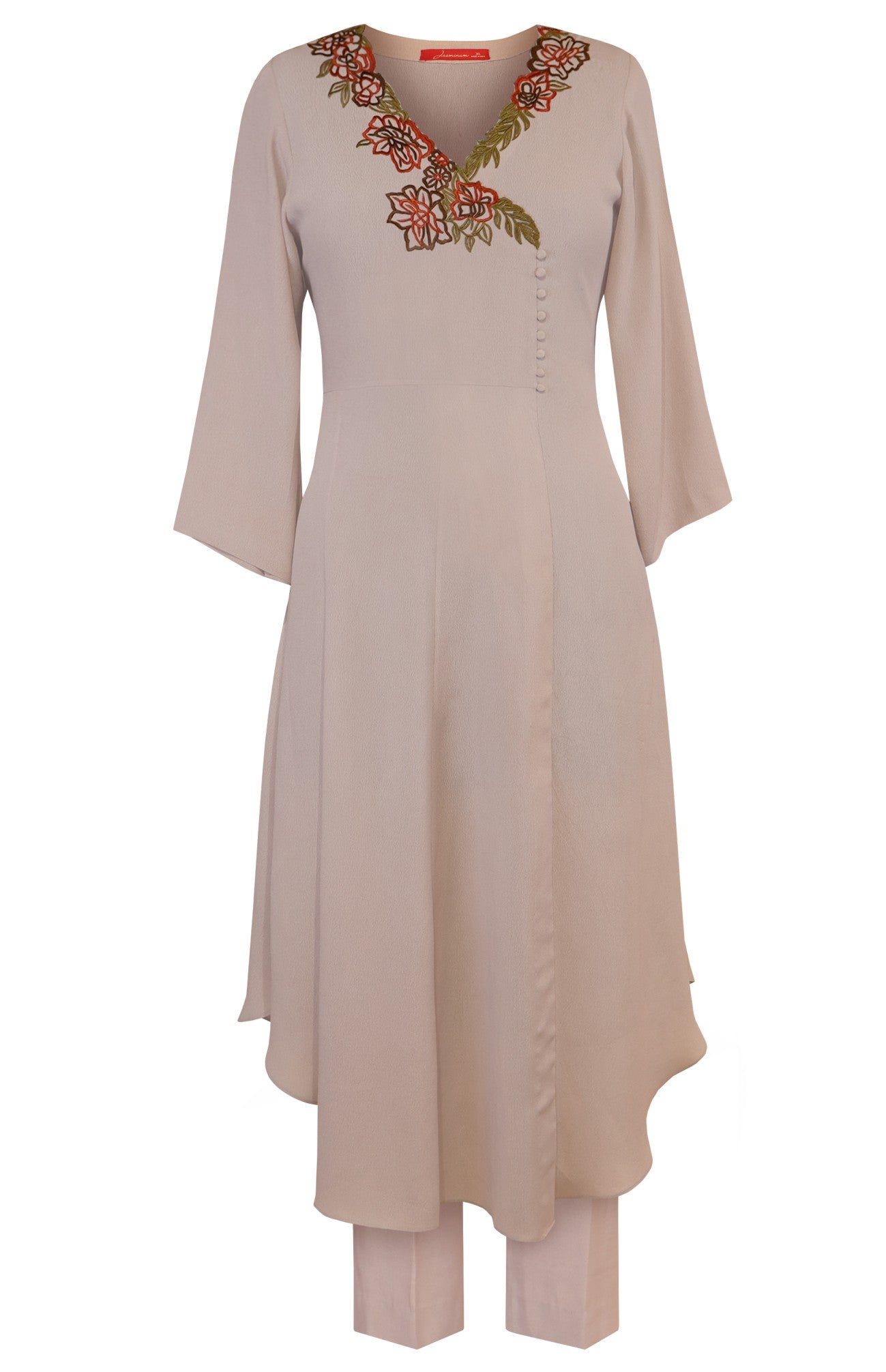 Asymmetric Kurta Set With Cutwork Embroidery