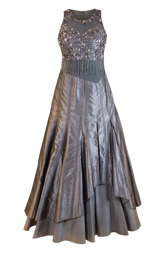 Mikado Silk Gown - GREY