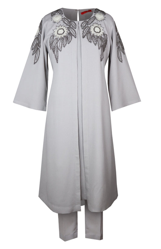 Jacket Style Kurta Set With Daisies