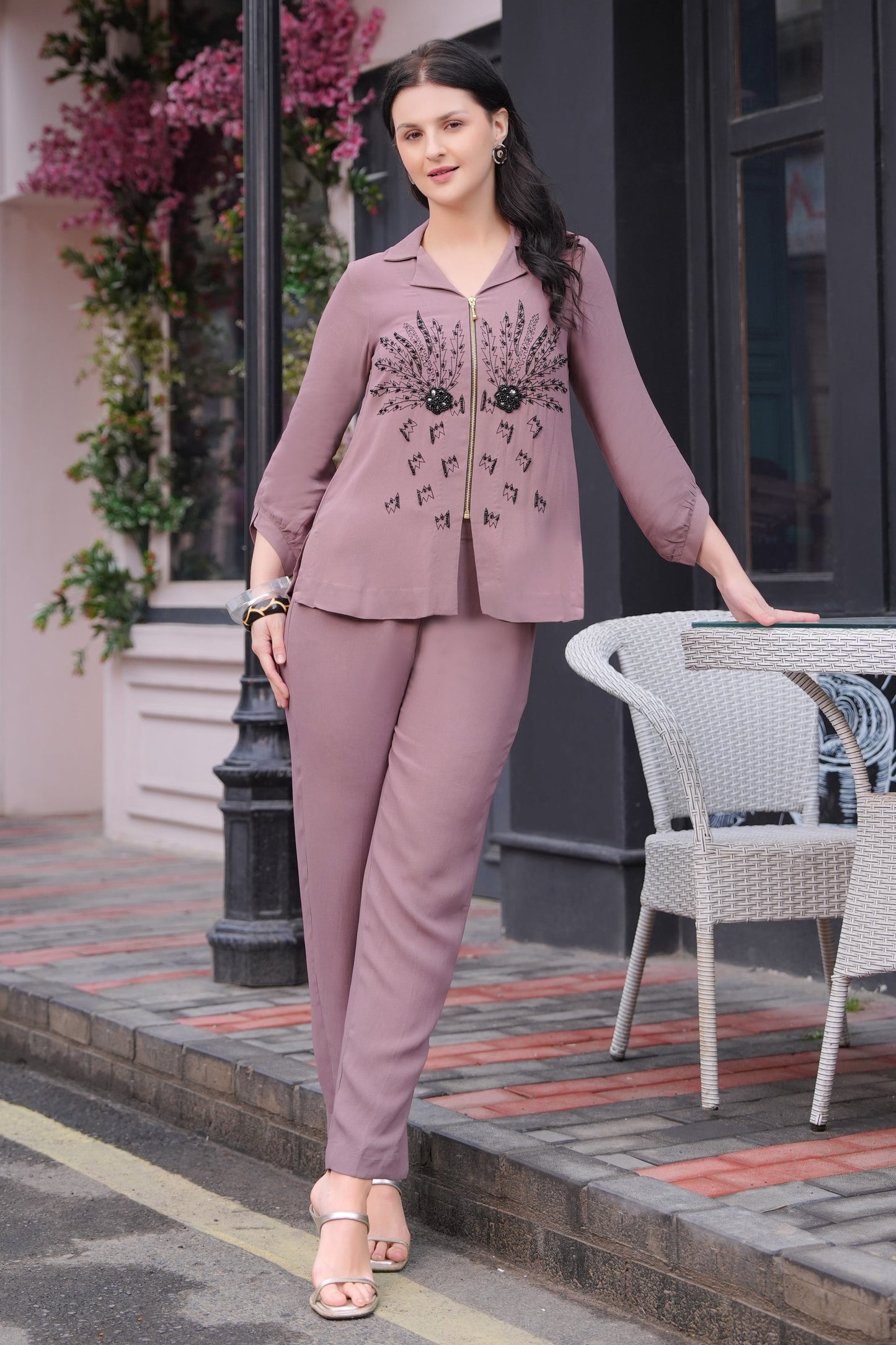 Ferns Georgette Co-ord Set - GREY