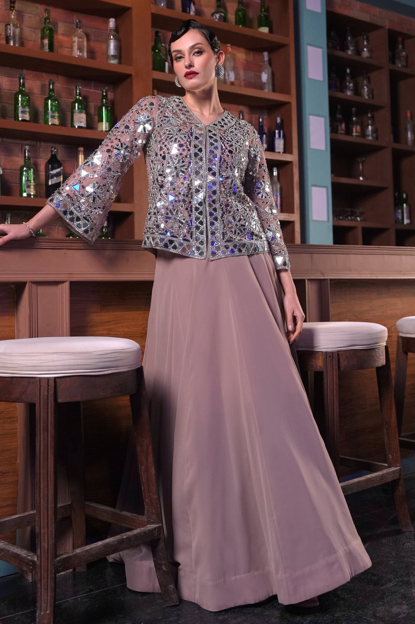 Mirror Work Jacket With Skirt