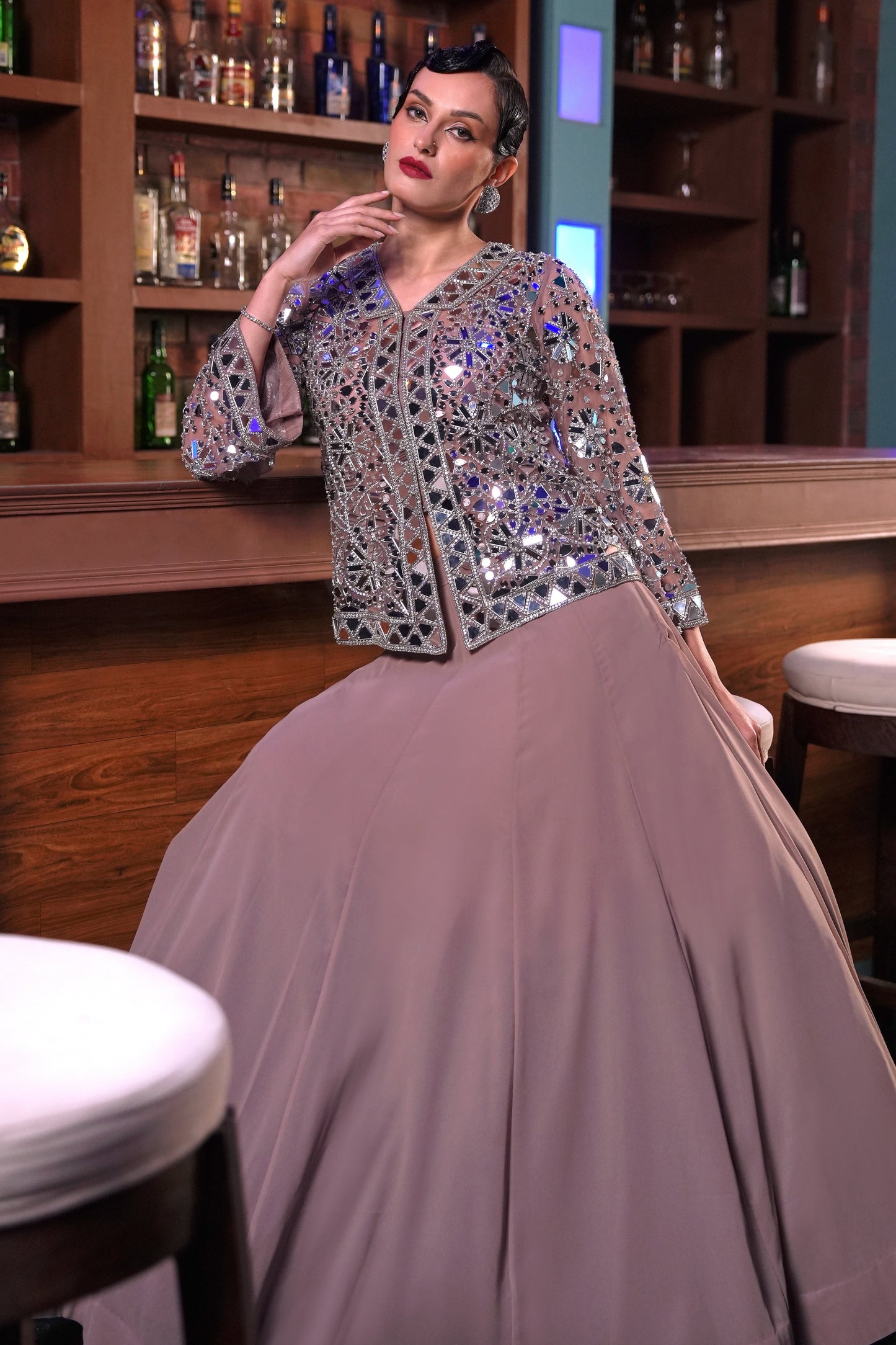Mirror Work Jacket With Skirt