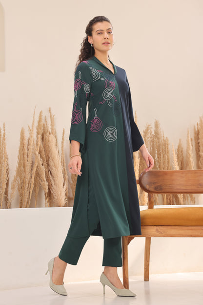 Hypnotic Dual Tone Kurta Set - GREEN/NAVY