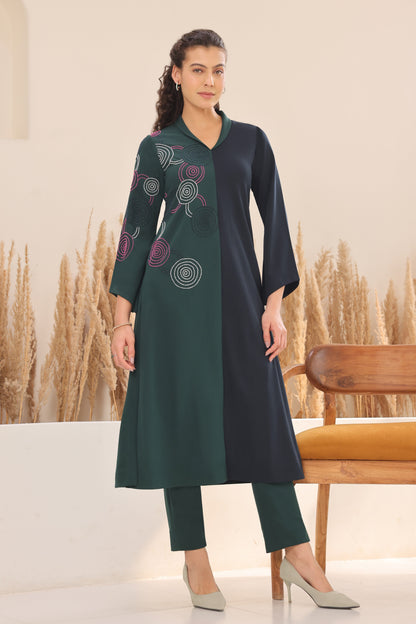 Hypnotic Dual Tone Kurta Set - GREEN/NAVY