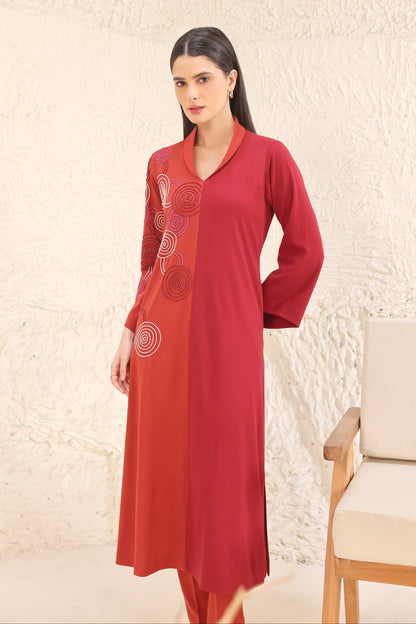 Hypnotic Dual Tone Kurta Set - RUST/RED