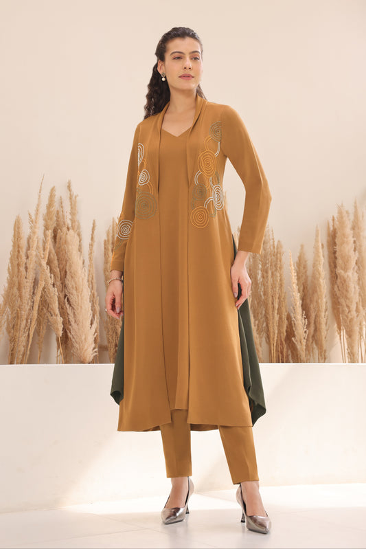 Hypnotic Double Layer Kurta Set - CAMEL