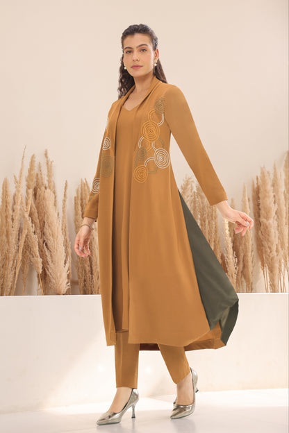 Hypnotic Double Layer Kurta Set - CAMEL