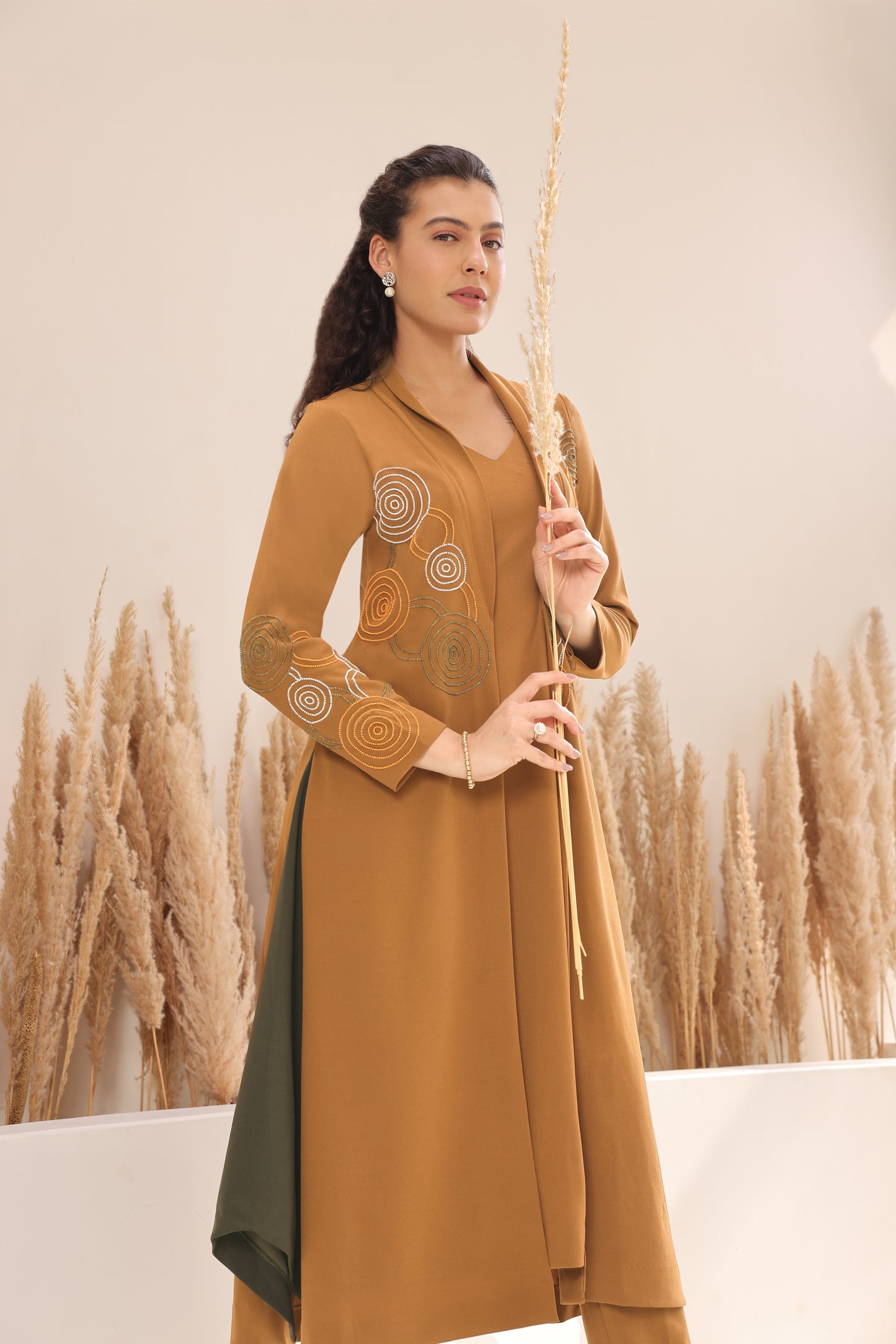 Hypnotic Double Layer Kurta Set - CAMEL