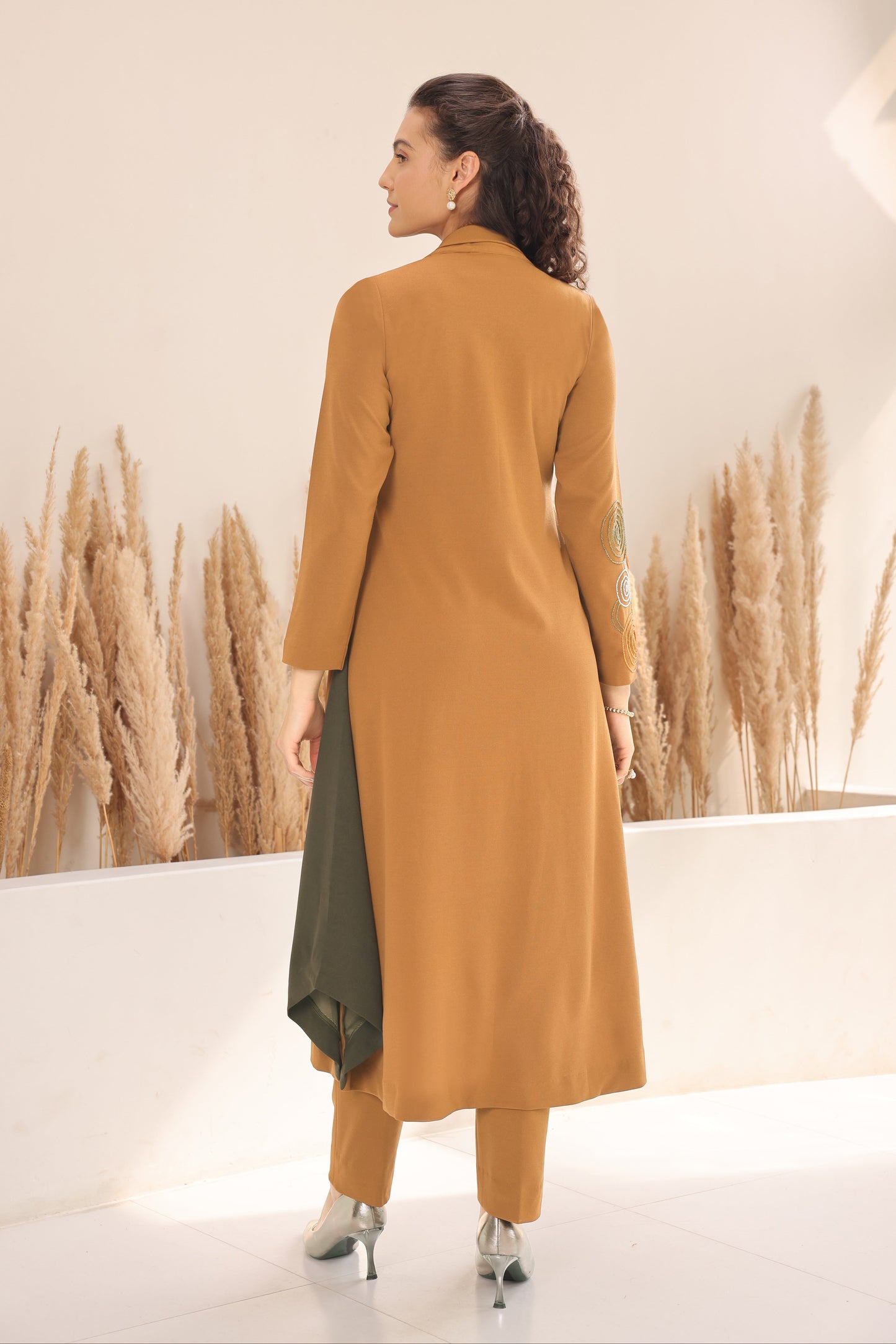 Hypnotic Double Layer Kurta Set - CAMEL