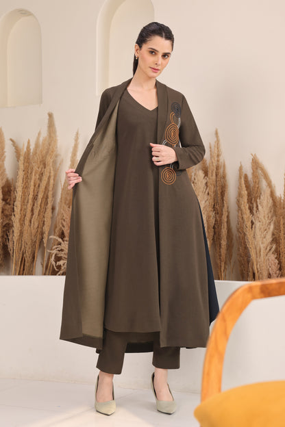 Hypnotic Double Layer Kurta Set - OLIVE