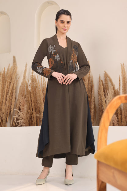 Hypnotic Double Layer Kurta Set - OLIVE