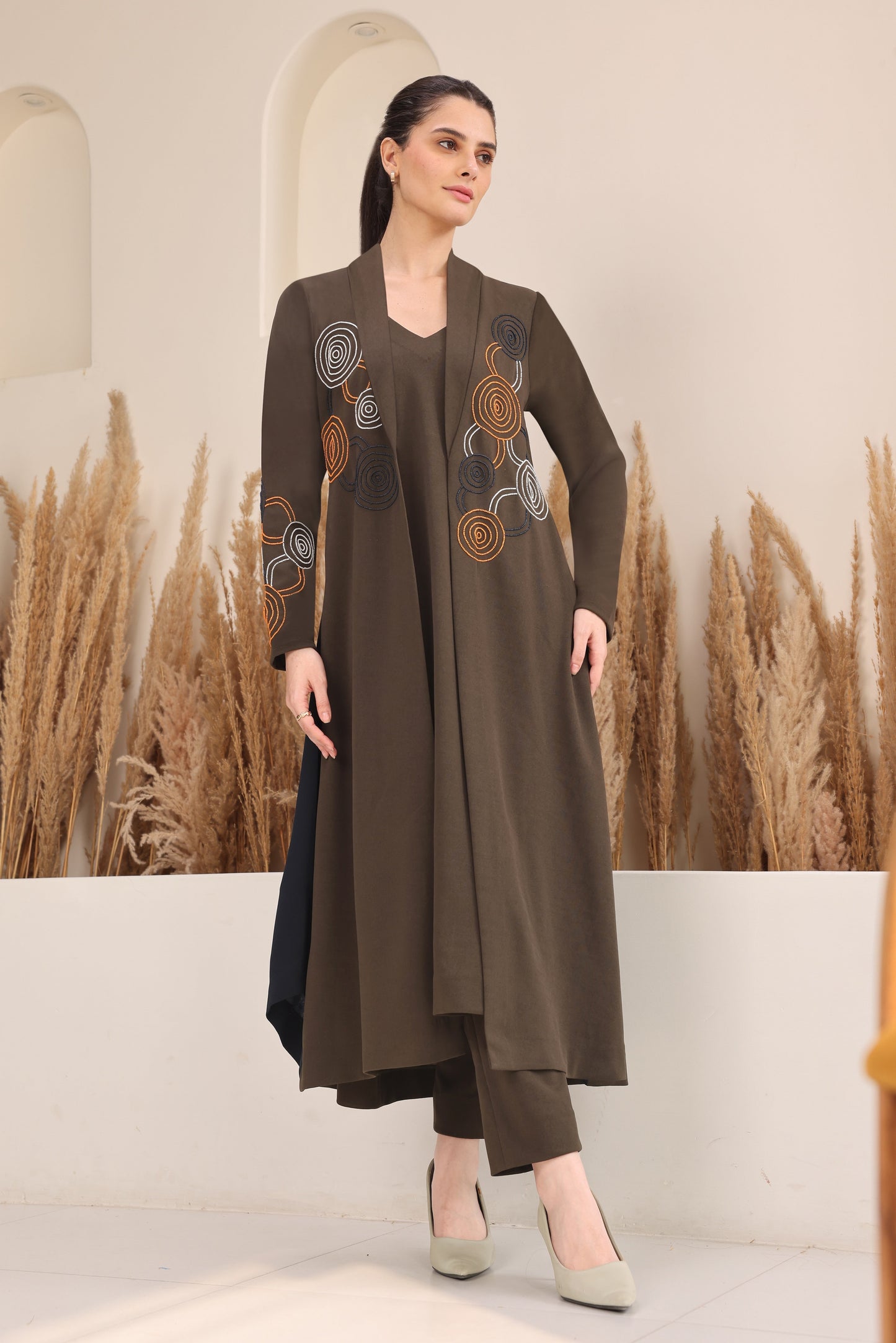 Hypnotic Double Layer Kurta Set - OLIVE