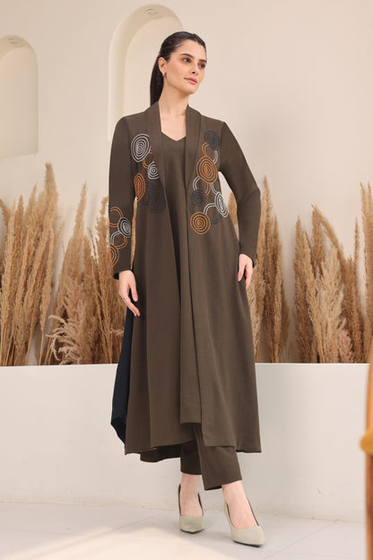 Hypnotic Double Layer Kurta Set - OLIVE