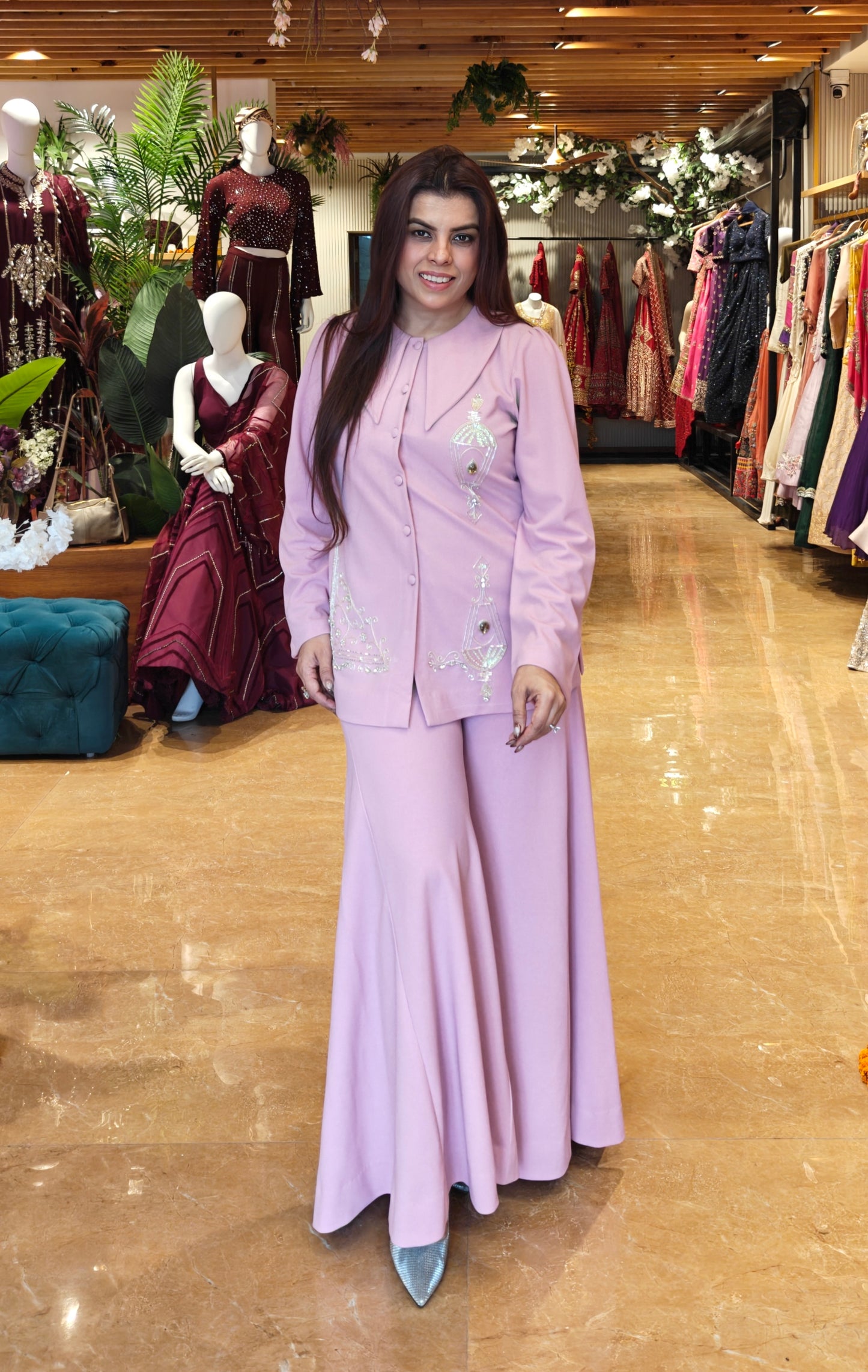 Sconce Co-ord Set With Flared Pants - PINK