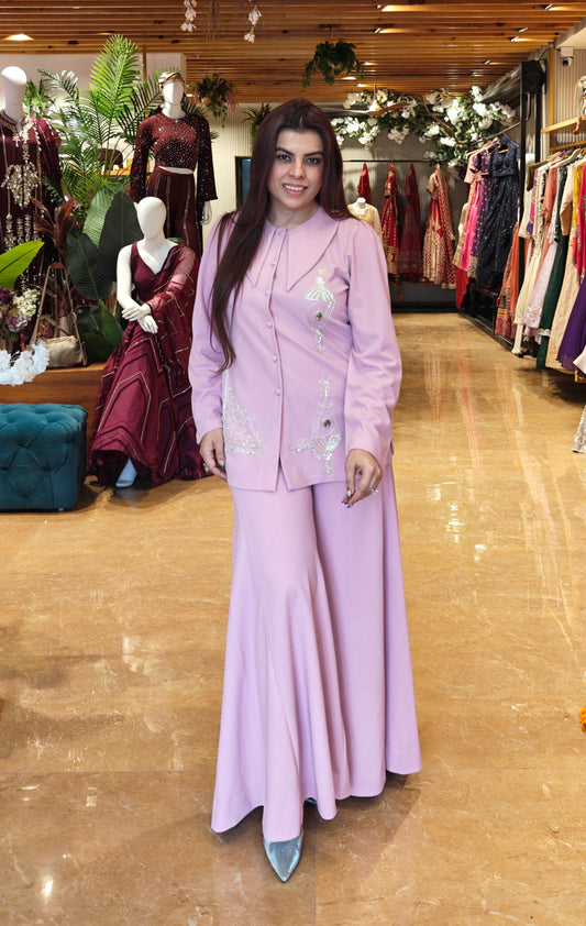 Sconce Co-ord Set With Flared Pants - PINK