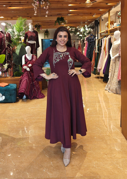 Sconce Anarkali Kurta Set - WINE
